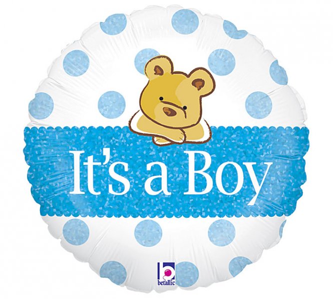 Holographic Teddy Bear It's A Boy Mylar Balloon