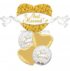 Just Married Heart & Doves Balloon Package