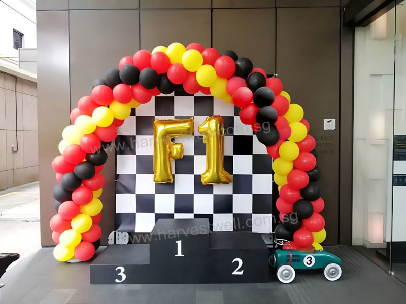 F1 Racing Themed Balloon Spiral Arch