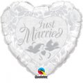 Just Married Love Doves Silver Mylar Balloon