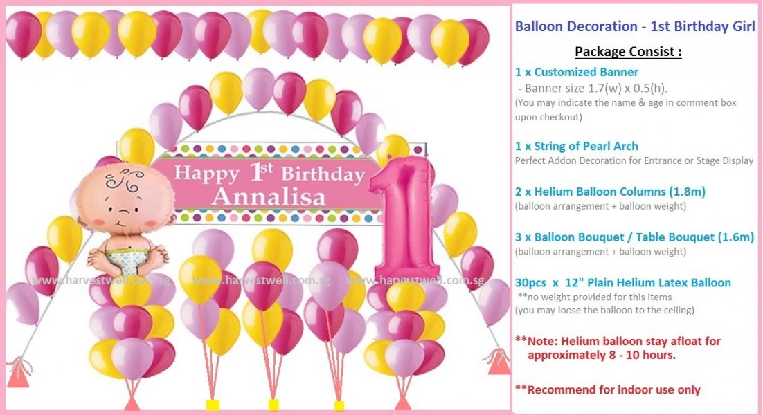 Balloon Decoration 1st Birthday Girl Package Deco 1st Girl