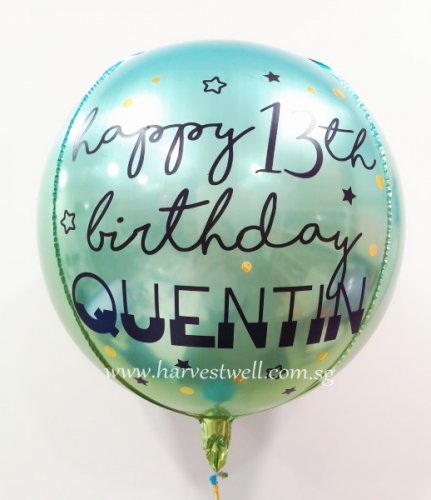 Customised Happy Birthday Ombre Blue/Green Orbz Balloon