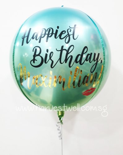 Customised Happy Birthday Kiss Ombre Blue/Green Orbz Balloon